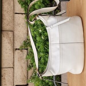 COACH VINTAGE Bleecker Tattersall Shoulder All Leather Cream with Bag Charm